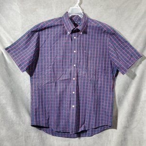 Tommy Hilfiger Short Sleeve 100% Cotton Button Down Blue/Red Plaid Shirt…